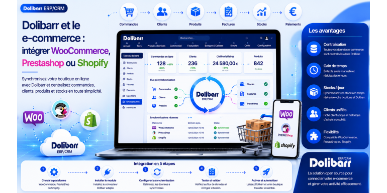 Dolibarr y el comercio electrónico:  Integra WooCommerce, PrestaShop o Shopify